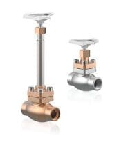 Two metal valves in various finishes.