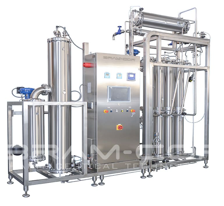 Industrial chemical processing equipment in stainless steel.