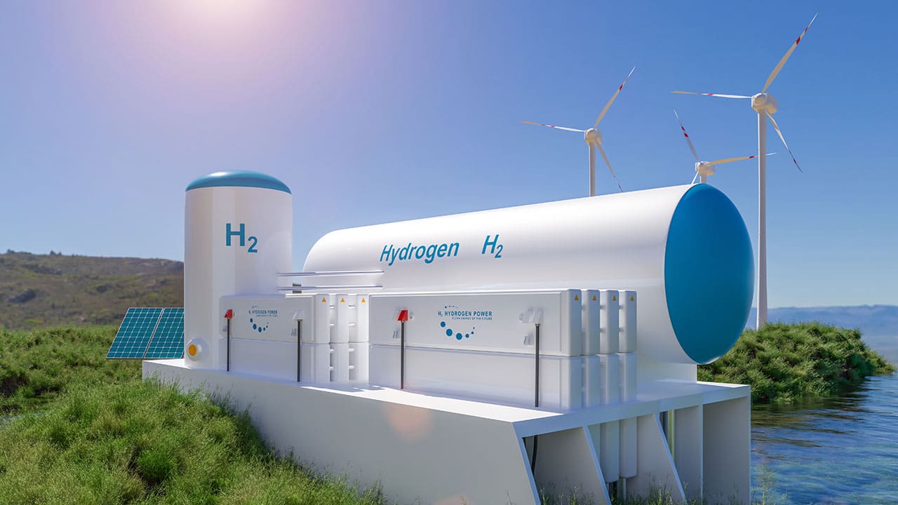 Hydrogen power facility with renewable energy sources.