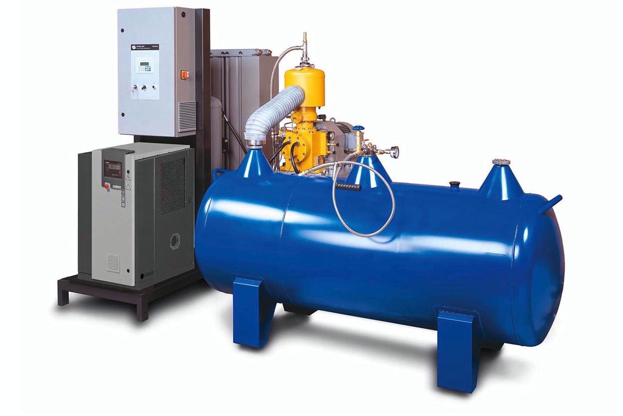 Blue industrial air compressor tank and control unit